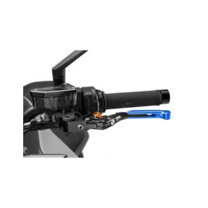 Puig 4.0 clutch lever extendable and foldable with black central body, blue extension and orange selector