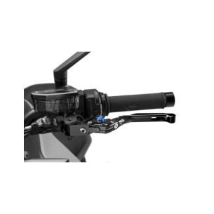 Levier d'embrayage Puig 4.0 extensible et pliable avec corps central noir, extension noire et selecteur bleu