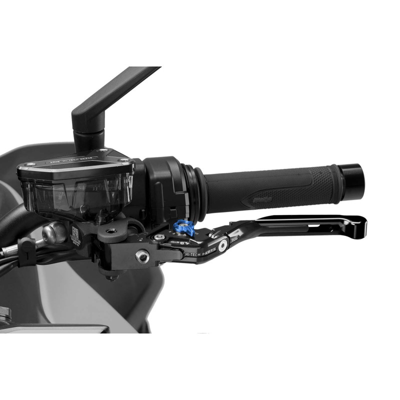 Levier d'embrayage Puig 4.0 extensible et pliable avec corps central noir, extension noire et selecteur bleu
