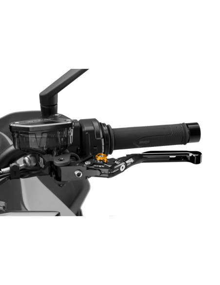 Puig 4.0 clutch lever extendable and foldable with black central body black extension and gold selector
