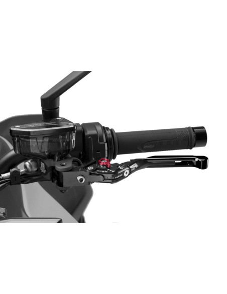 Puig 4.0 clutch lever extendable and foldable with black central body, black extension and red selector