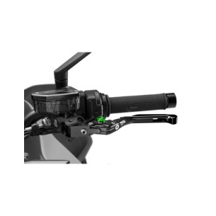 Levier d'embrayage Puig 4.0 extensible et pliable avec corps central noir, extension noire et selecteur vert