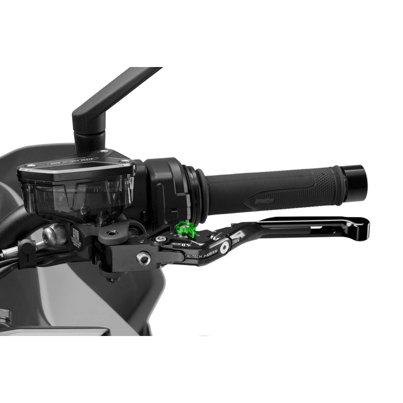 Maneta de embrague Puig 4.0 extensible y abatible con cuerpo central negro, extension negra y selector verde