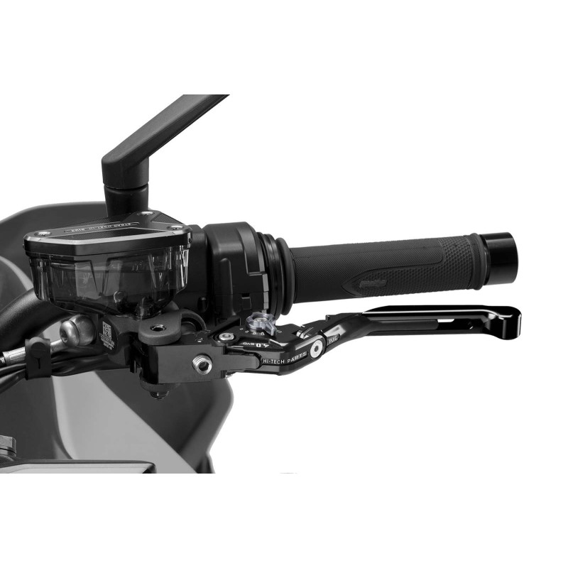 Puig 4.0 clutch lever extendable and foldable with black central body, black extension and titanium selector