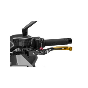 Maneta de embrague Puig 4.0 extensible y abatible con cuerpo central negro, extension dorada y selector rojo