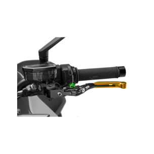 Levier d'embrayage extensible et pliable Puig 4.0 avec corps central noir, extension doree et selecteur vert