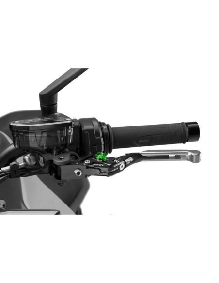 Puig 4.0 clutch lever extendable and foldable with black central body, silver extension and green selector