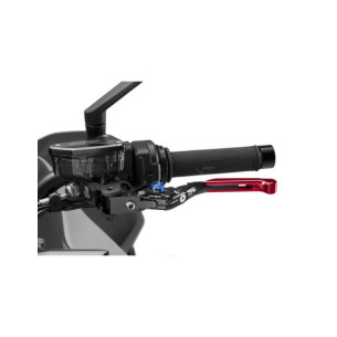 Levier d'embrayage Puig 4.0 extensible et pliable avec corps central noir, extension rouge et selecteur bleu