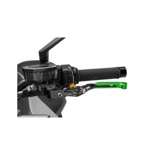 Puig 4.0 clutch lever extendable and foldable with black central body, green extension and gold selector
