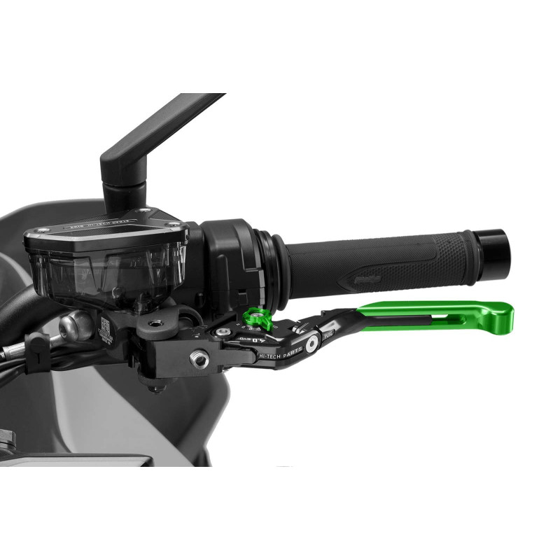 Levier d'embrayage Puig 4.0 extensible et pliable avec corps central noir, extension verte et selecteur vert