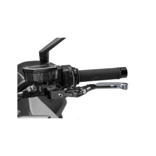 Maneta de embrague Puig 4.0 extensible y abatible con cuerpo central negro, extension de titanio y selector negro