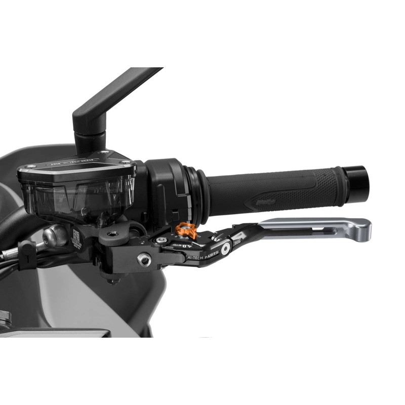 Puig 4.0 clutch lever extendable and foldable with black central body, titanium extension and orange selector