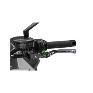 Maneta de embrague Puig 4.0 extensible y abatible con cuerpo central negro, extension de titanio y selector verde