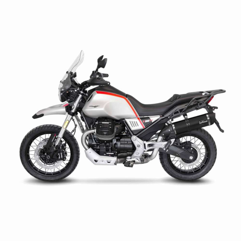 Escape LeoVince LV One EVO Black Edition para Moto Guzzi V85 TT 21-23 en acero inoxidable