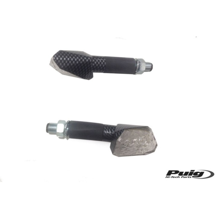 PUIG LED INDICATORS RUBI' MODEL LONG VERSION CARBON LOOK - Transparent lenses - Approved according to European standards -