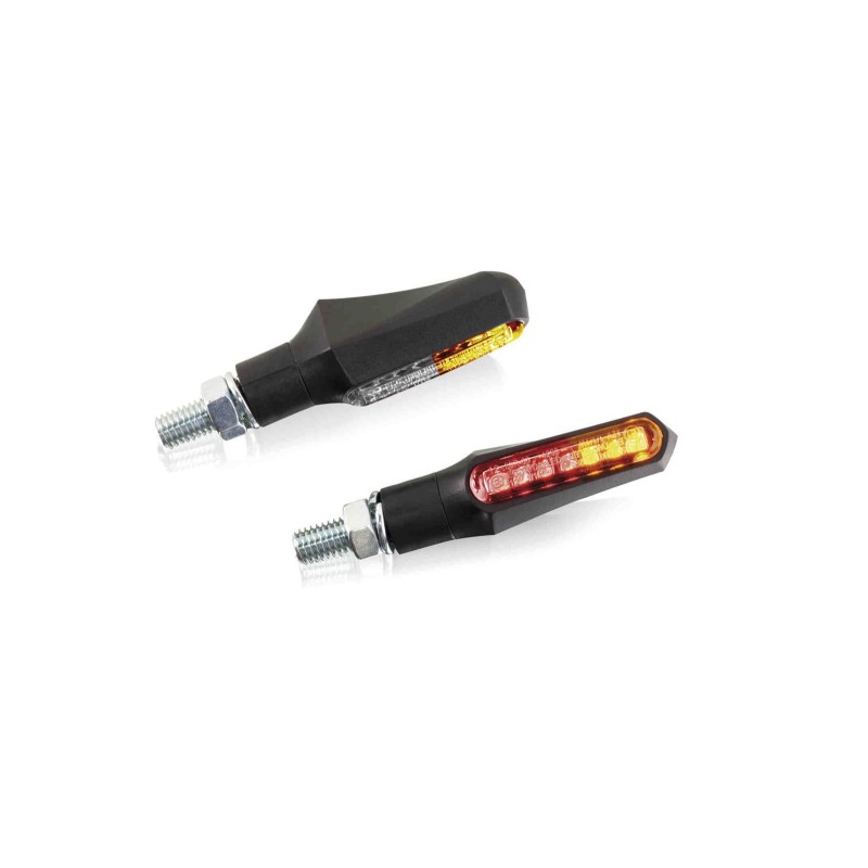 PUIG LED-BLINKER MODELL CURVE-SCHWARZ VORNE - TRANSPARENTE GL,SER UND SCHWARZER SOCKEL - DAS SET BEINHALTET POSITIONSLICHT UND B