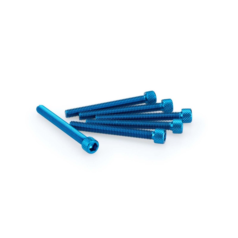 PUIG KIT VIS ANODIZZATE BLEU - COD. 0446A - Testa cilindrica, cava esagonale. Blister da 6 pezzi. Misura M6 x 55 mm.