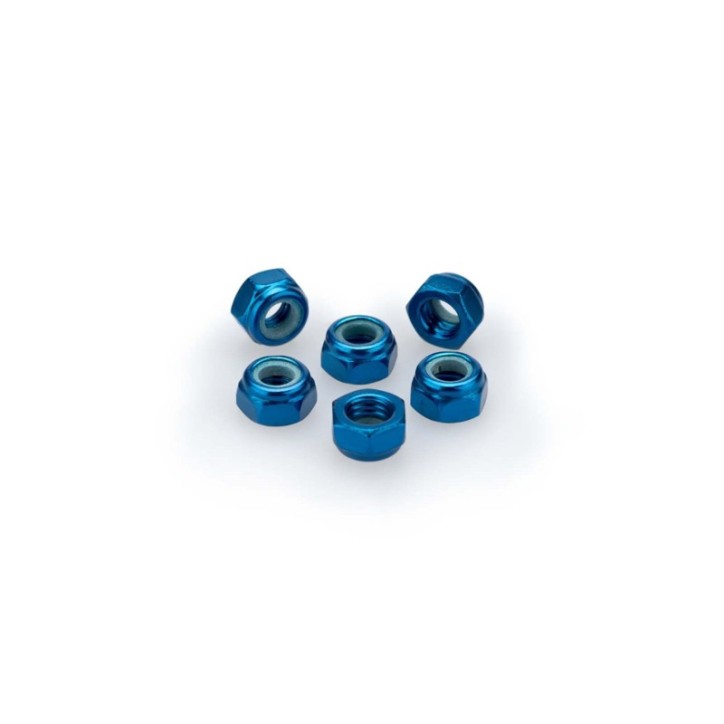 PUIG BLUE ANODIZED SCREWS KIT - COD. 0735A - Self-locking anodized aluminum nuts. Blister of 6 pieces. Size M5.