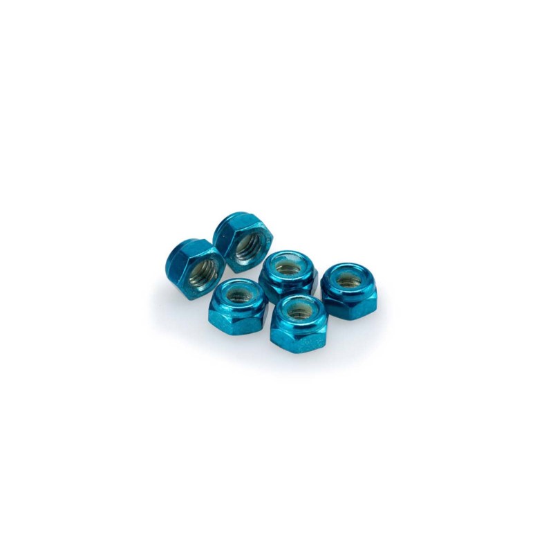 PUIG BLUE ANODIZED SCREWS KIT - COD. 0832A - Self-locking anodized aluminum nuts. Blister of 6 pieces. Size M8.