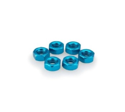 PUIG BLUE ANODIZED SCREWS KIT - COD. 0764A - Anodized aluminum nuts. Blister of 6 pieces. Size M6.