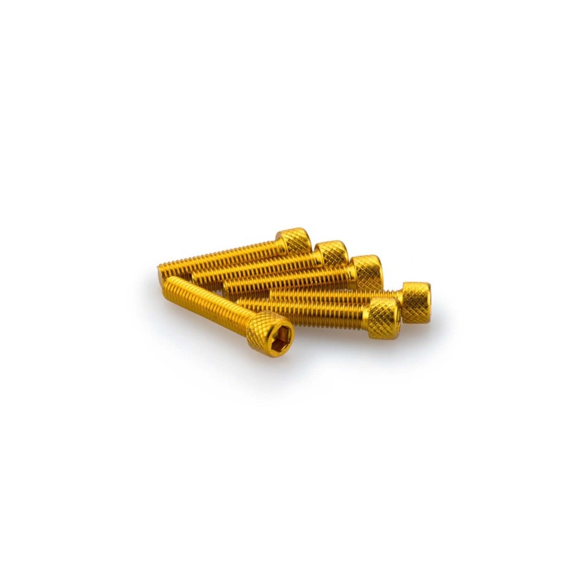 PUIG YELLOW ANODIZED SCREWS KIT - COD. 0258G - Cylindrical head, hexagon socket. Blister of 6 pieces. Size M6 x 30mm.