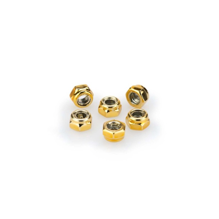 PUIG YELLOW ANODIZED SCREWS KIT - COD. 0735G - Self-locking anodized aluminum nuts. Blister of 6 pieces. Size M5.