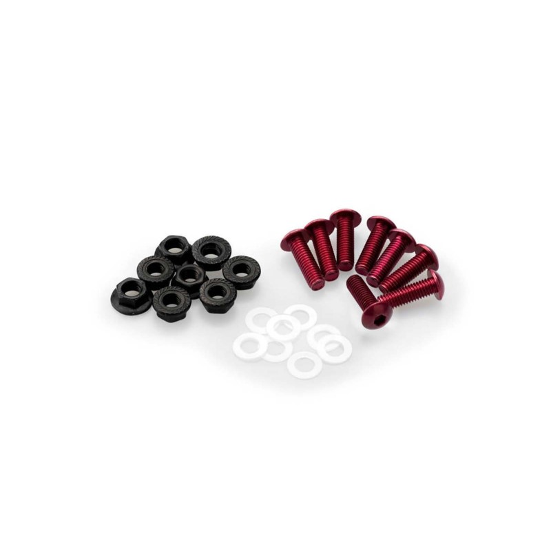 PUIG RED ANODIZED SCREWS KIT - COD. 0956R - Round head, hexagon socket, with nuts. Blister of 8 pieces. Size M5.