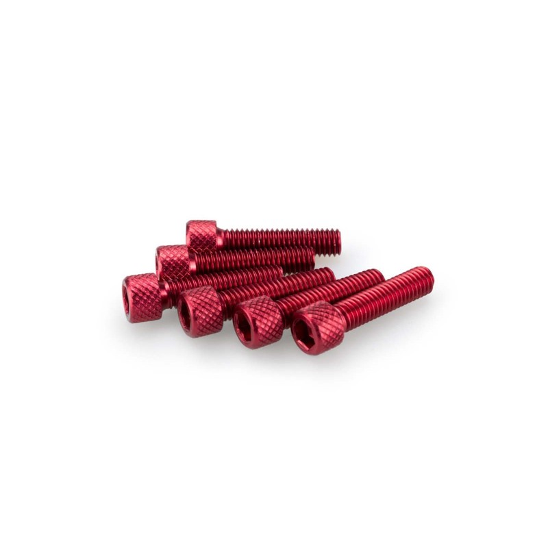 PUIG RED ANODIZED SCREWS KIT - COD. 0544R - Cylindrical head, hexagon socket. Blister of 6 pieces. Size M6 x 25mm.