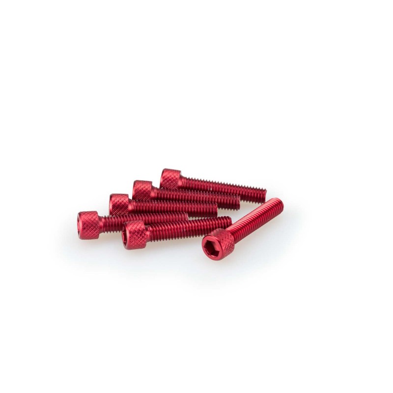 PUIG RED ANODIZED SCREWS KIT - COD. 0258R - Cylindrical head, hexagon socket. Blister of 6 pieces. Size M6 x 30mm.