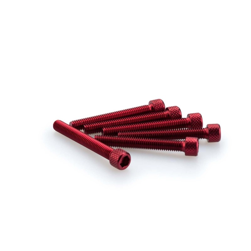 PUIG RED ANODIZED SCREWS KIT - COD. 0370R - Cylindrical head, hexagon socket. Blister of 6 pieces. Size M6 x 45mm.