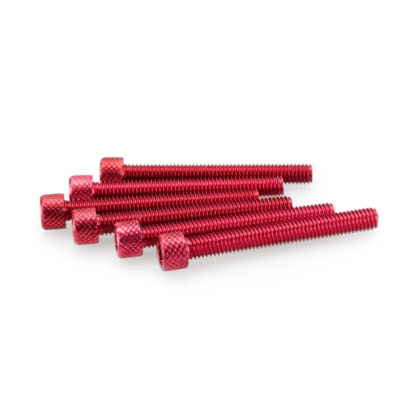 PUIG RED ANODIZED SCREWS KIT - COD. 0421R - Cylindrical head, hexagon socket. Blister of 6 pieces. Size M6 x 50mm.