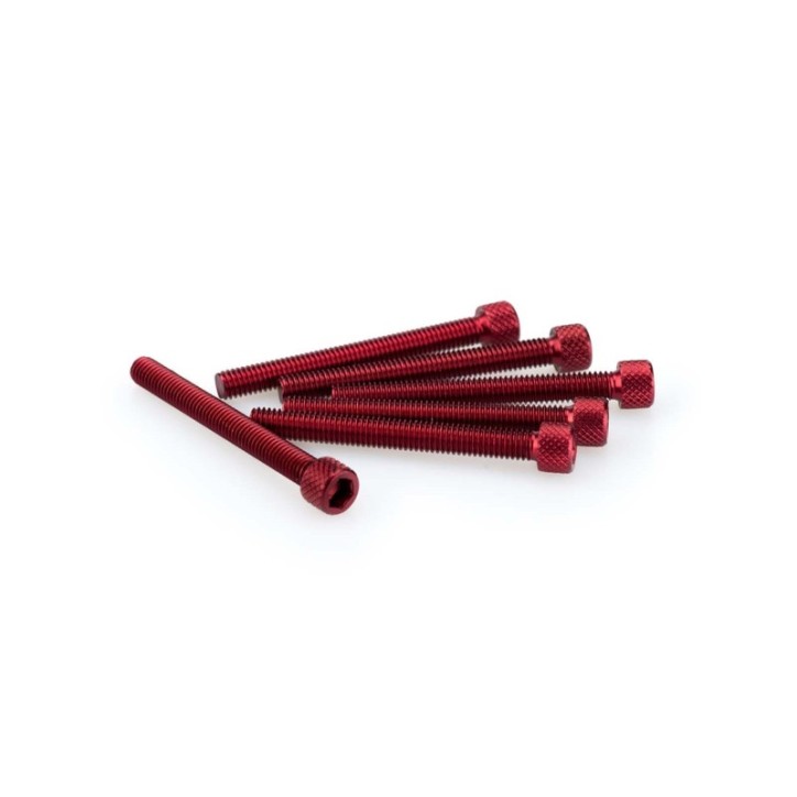 PUIG RED ANODIZED SCREWS KIT - COD. 0446R - Cylindrical head, hexagon socket. Blister of 6 pieces. Size M6 x 55mm.