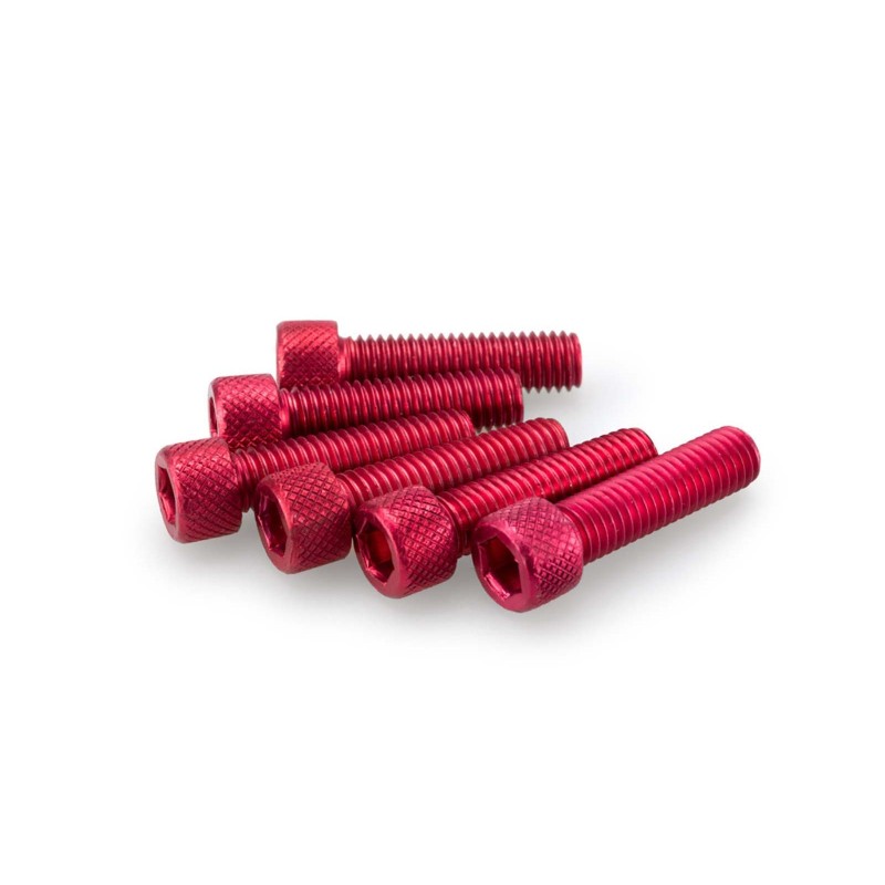 PUIG RED ANODIZED SCREWS KIT - COD. 0473R - Cylindrical head, hexagon socket. Blister of 6 pieces. Size M8 x 30mm.