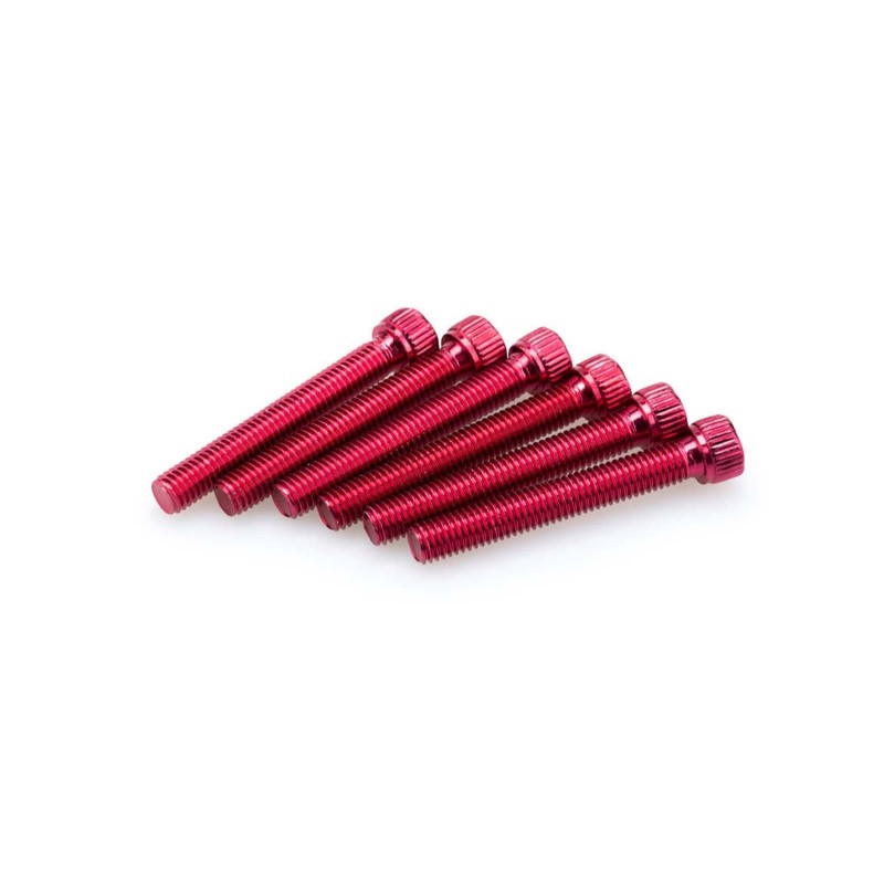 PUIG RED ANODIZED SCREWS KIT - COD. 0540R - Cylindrical head, hexagon socket. Blister of 6 pieces. Size M8 x 55mm.