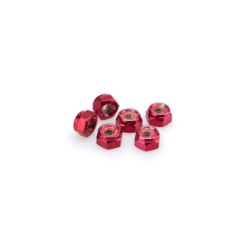 PUIG RED ANODIZED SCREWS KIT - COD. 0832R - Self-locking anodized aluminum nuts. Blister of 6 pieces. Size M8.