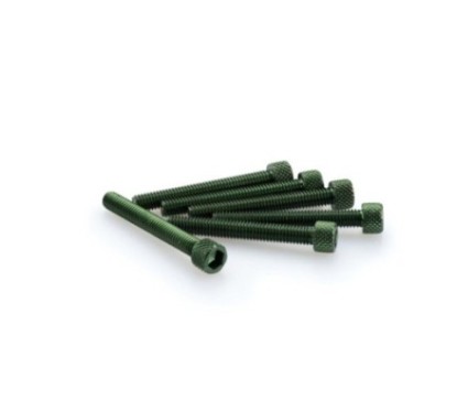 PUIG GREEN ANODIZED SCREWS KIT - COD. 0370V - Cylindrical head, hexagon socket. Blister of 6 pieces. Size M6 x 45mm.