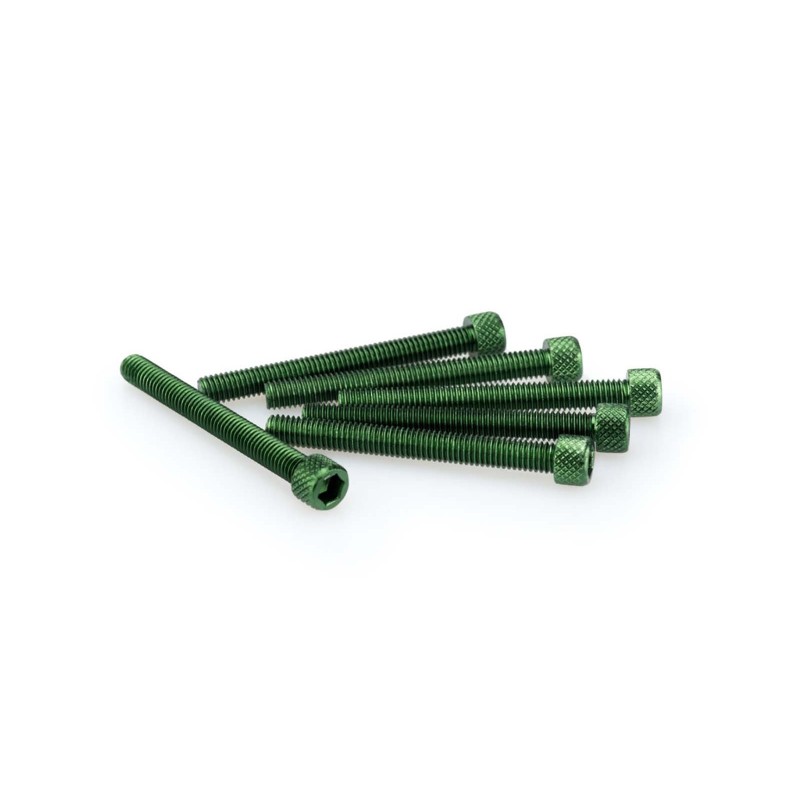 PUIG GREEN ANODIZED SCREWS KIT - COD. 0446V - Cylindrical head, hexagon socket. Blister of 6 pieces. Size M6 x 55mm.