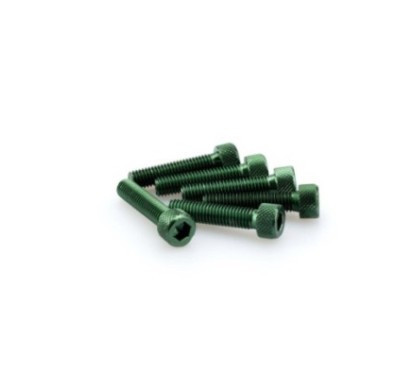 PUIG GREEN ANODIZED SCREWS KIT - COD. 0500V - Cylindrical head, hexagon socket. Blister of 6 pieces. Size M8 x 35mm.