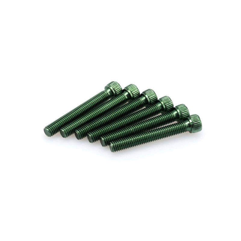 PUIG GREEN ANODIZED SCREWS KIT - COD. 0540V - Cylindrical head, hexagon socket. Blister of 6 pieces. Size M8 x 55mm.