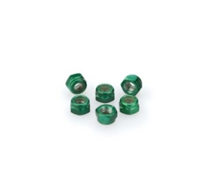 PUIG GREEN ANODIZED SCREWS KIT - COD. 0735V - Self-locking anodized aluminum nuts. Blister of 6 pieces. Size M5.