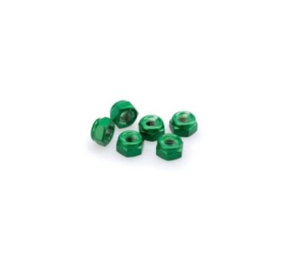 PUIG GREEN ANODIZED SCREWS KIT - COD. 0832V - Self-locking anodized aluminum nuts. Blister of 6 pieces. Size M8.