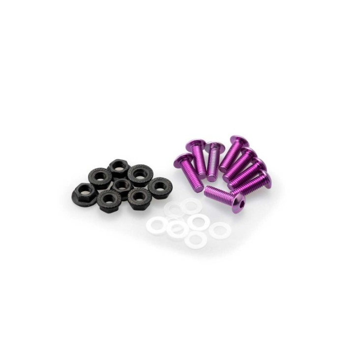 PUIG PURPLE ANODIZED SCREWS KIT - COD. 0956L - Round head, hexagon socket, with nuts. Blister of 8 pieces. Size M5.