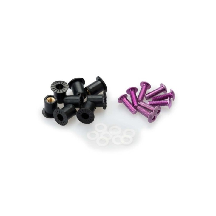 PUIG KIT DE TORNILLOS ANODIZADOS MORADO - COD. 0957L - Cabeza redonda, casquillo hexagonal, con Silent Block. BlIster de 8