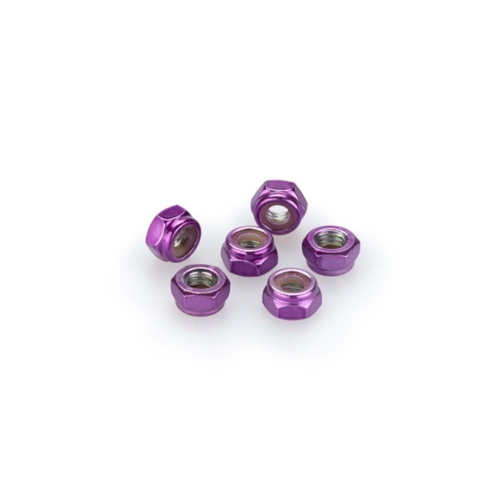 PUIG PURPLE ANODIZED SCREWS KIT - COD. 0736L - Self-locking anodized aluminum nuts. Blister of 6 pieces. Size M6.