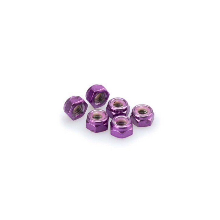 PUIG PURPLE ANODIZED SCREWS KIT - COD. 0832L - Self-locking anodized aluminum nuts. Blister of 6 pieces. Size M8.