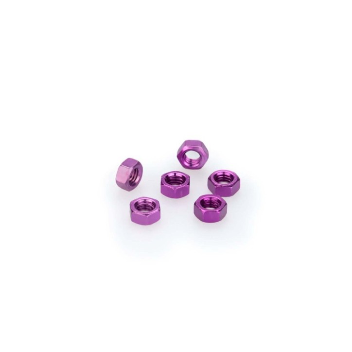 PUIG PURPLE ANODIZED SCREWS KIT - COD. 0763L - Anodized aluminum nuts. Blister of 6 pieces. Size M5.