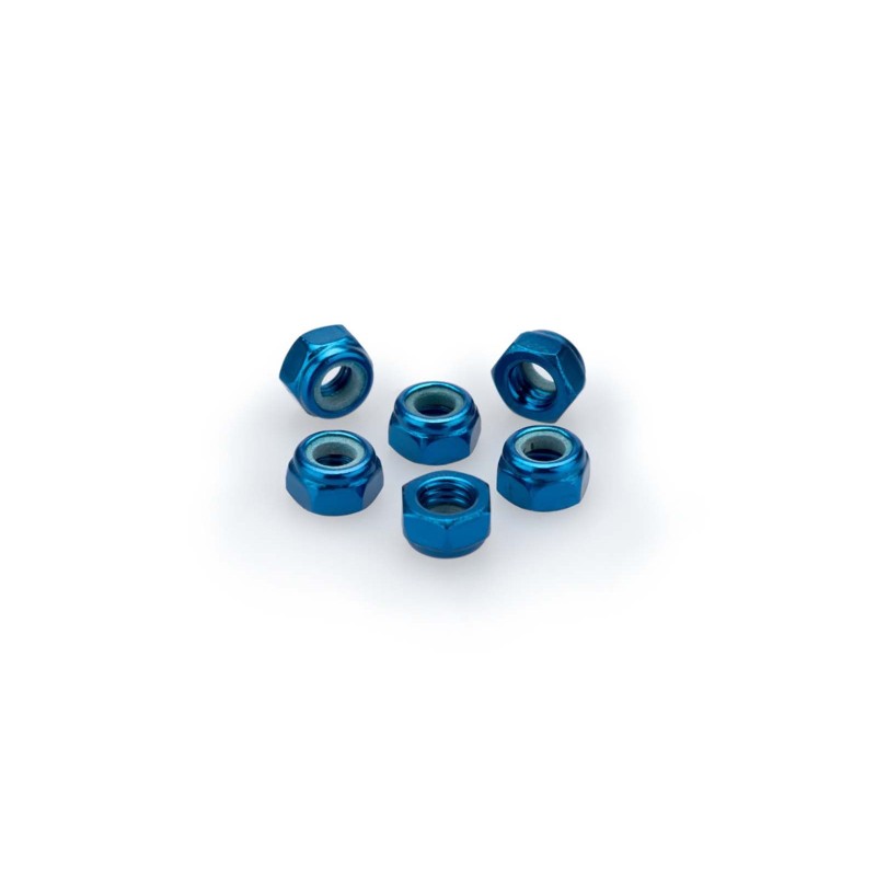 PUIG BLUE ANODIZED SCREWS KIT - COD. 0736A - Self-locking anodized aluminum nuts. Blister of 6 pieces. Size M6.