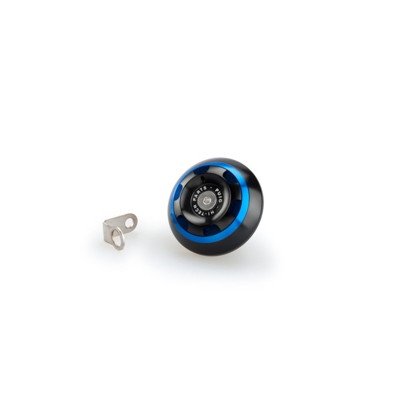 BOUCHON D'HUILE MOTEUR PUIG TRACK POUR TRIUMPH COULEUR BLEU - COD. 20338A - MatEriel : aluminium anodisE NOIR AVEC bague colorEe