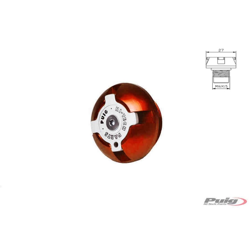 PUIG ENGINE OIL CAP FOR KTM COLOR ORANGE - COD. 7140T - Material: black anodized aluminum with colored ring.