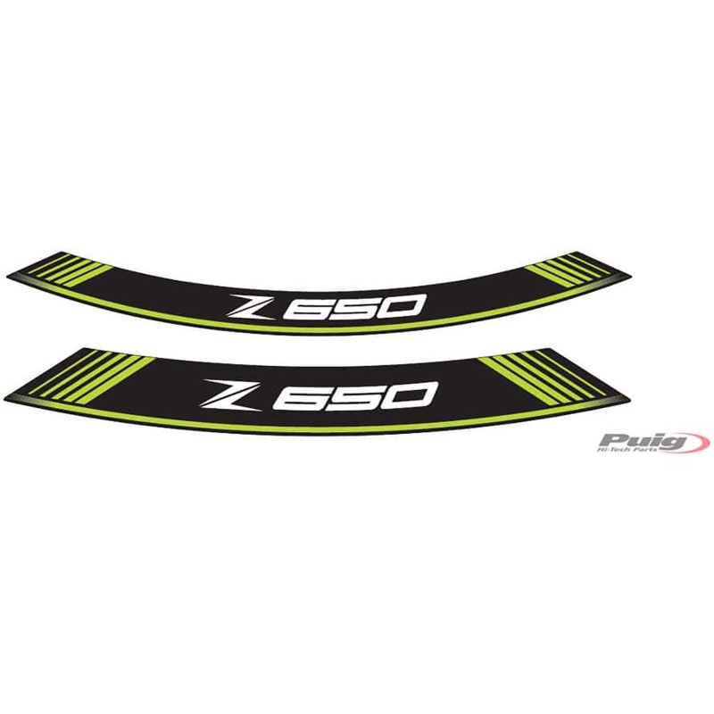 AUTOCOLLANTS DE ROUES PUIG KAWASAKI Z650 VERT - L'ensemble AVEC est composE de 8 bandes adhEsives - COD. 9290V